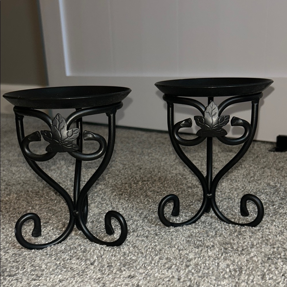 Longaberger Black Accents Candle Holders with Elegant Scrollwork